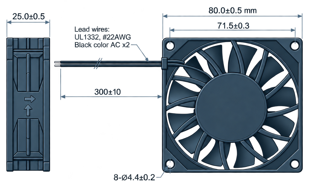 Outline dimension drawing of the BEC8025P