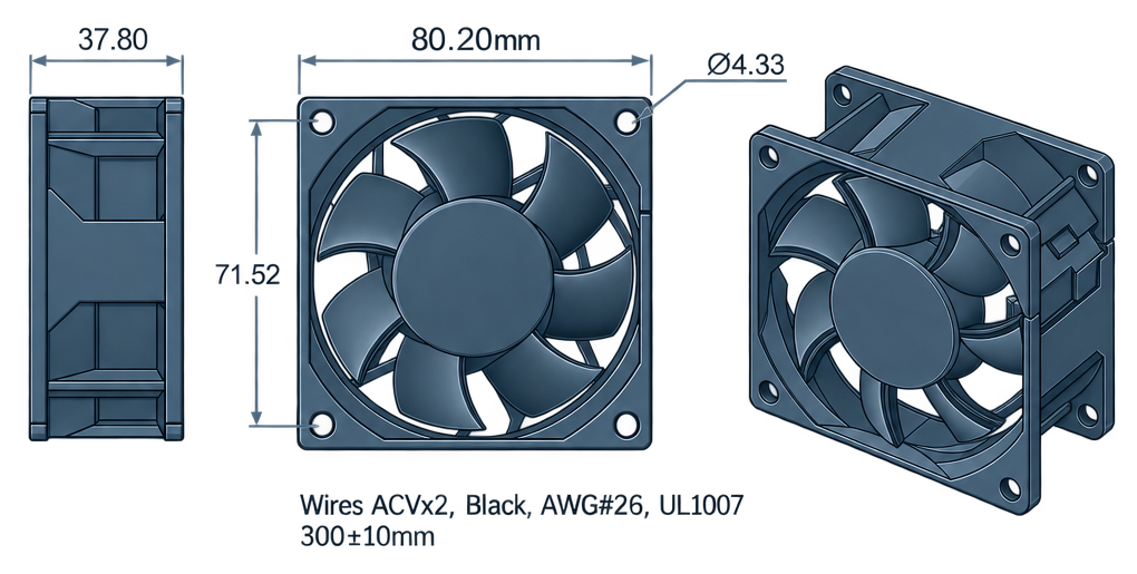 Outline dimension drawing of the BEC8038P