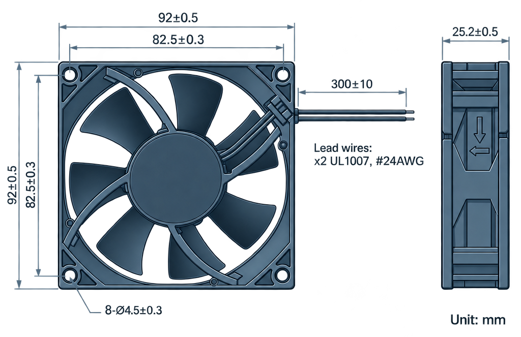 Outline dimension drawing of the BEC9225PM