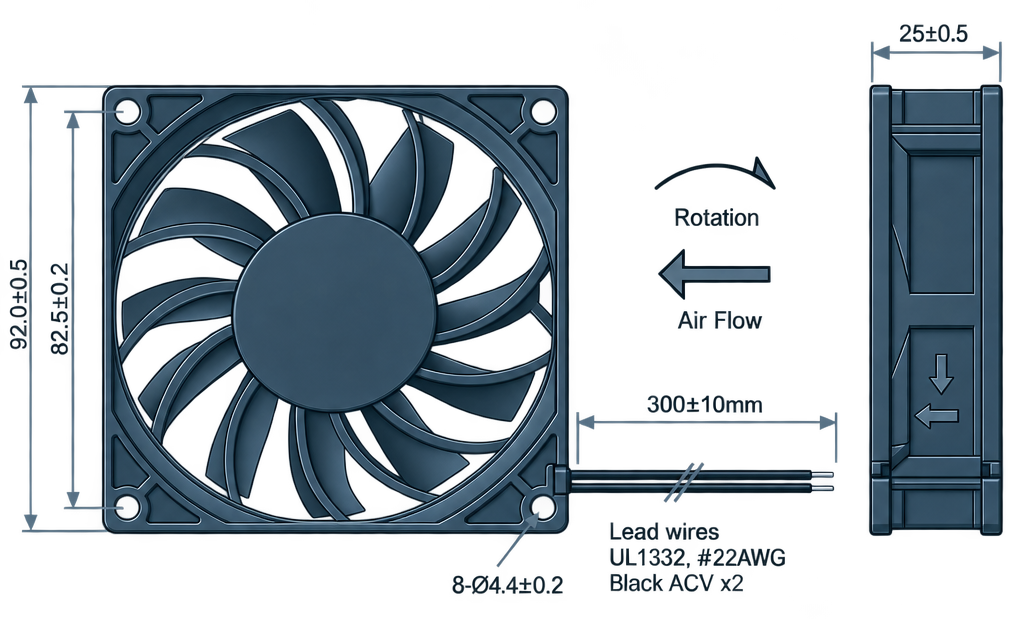 Outline dimension drawing of the BEC9225P