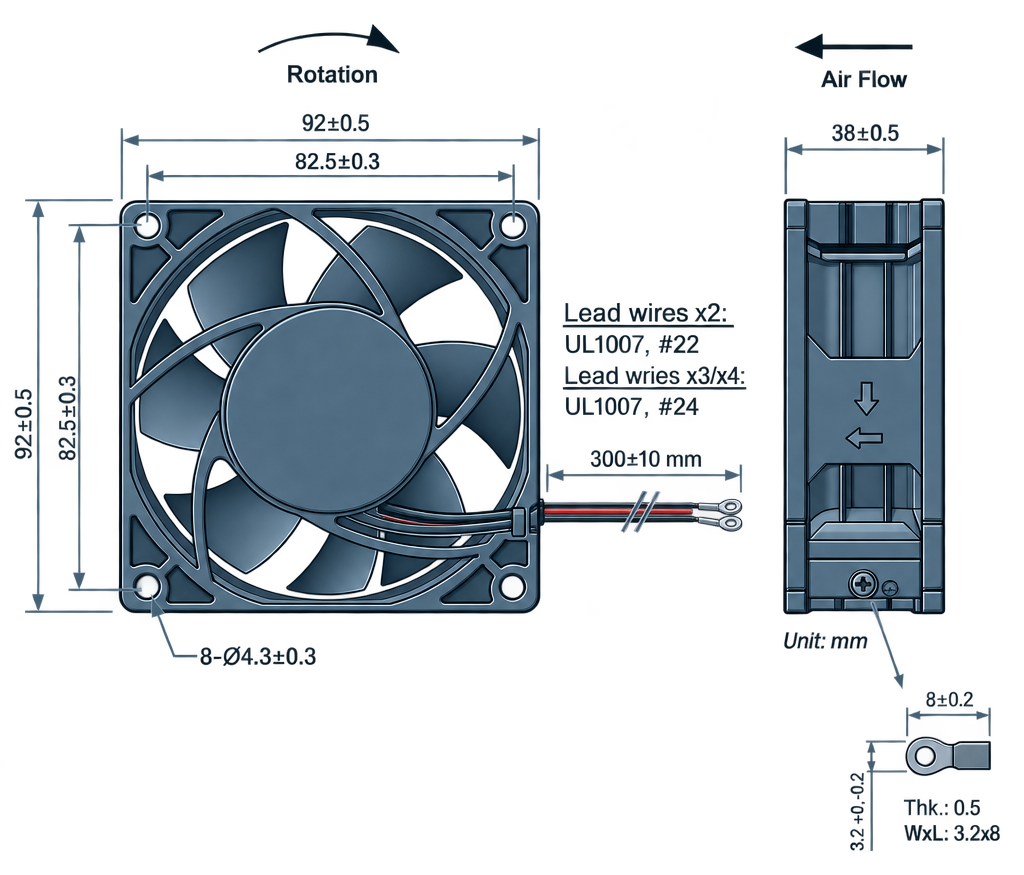 Outline dimension drawing of the BEC9238PE