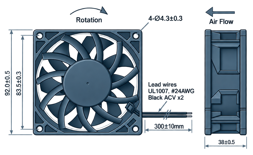 Outline dimension drawing of the BEC9238P