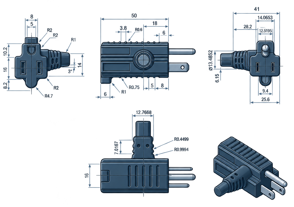 Outline dimension drawing of the BCN-515B-PB